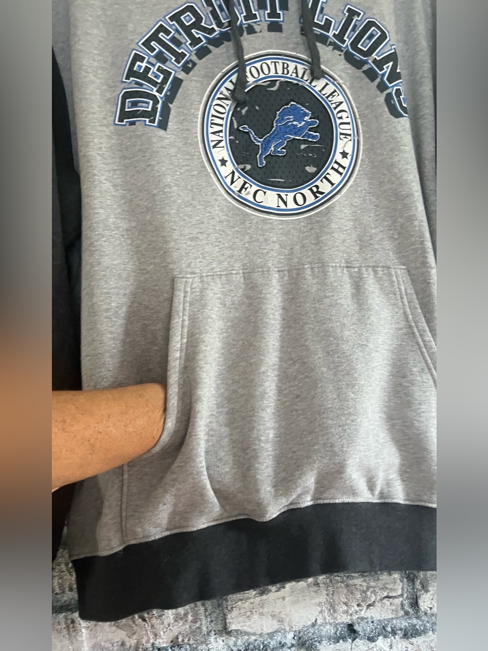 Detroit Lions Gray & Black Pullover Hoodie Official Team Design embroidered Lion - Picture 4 of 6
